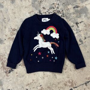 Lola + The Boys Navy Sweater with Unicorn and Rainbow